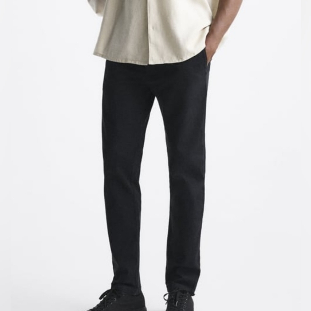 Zara Mens Black Slim Fit Chino Pants W28 Business Casual Cotton